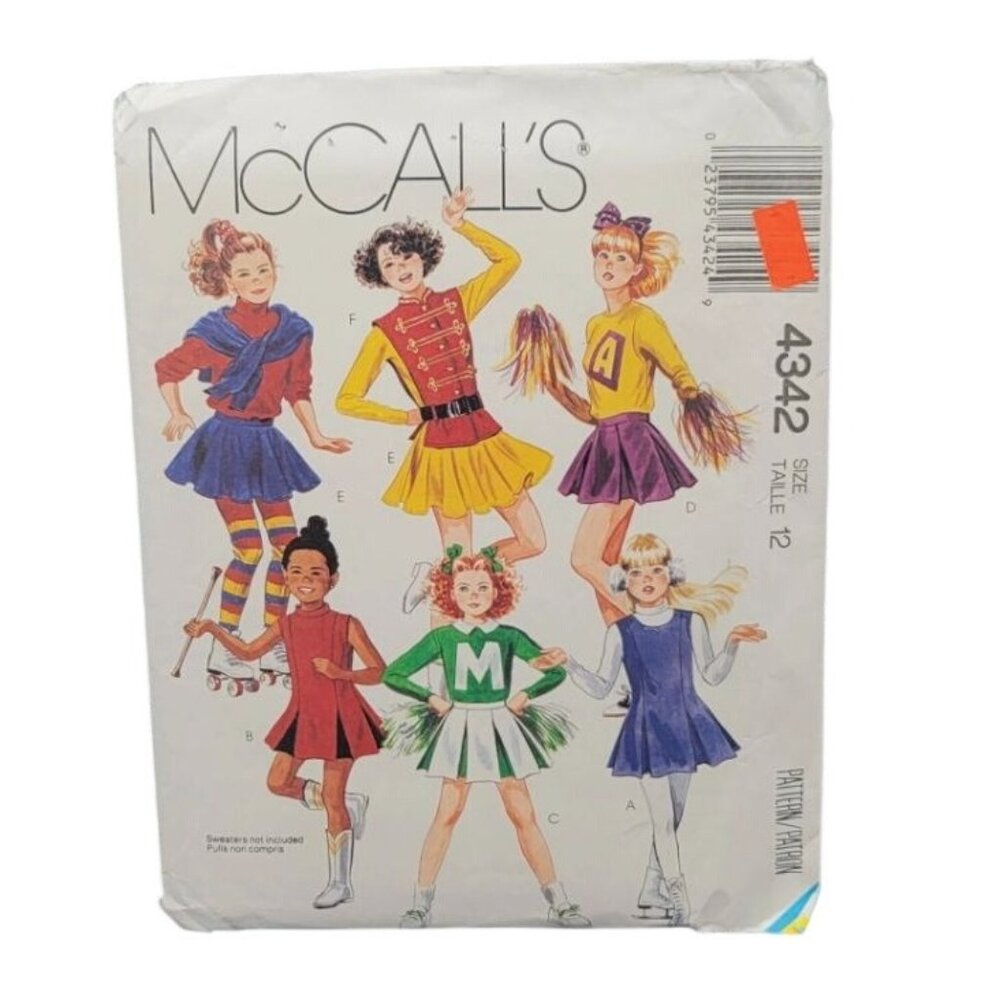 McCalls 4342 Girls Vintage Sewing Pattern Size 10 Cheerleader Skater Costume CUT